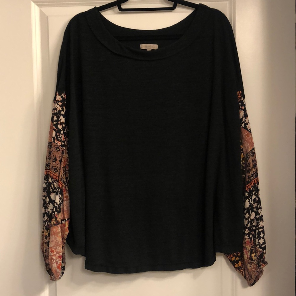 Black Tee with Patterned Bell Sleeves